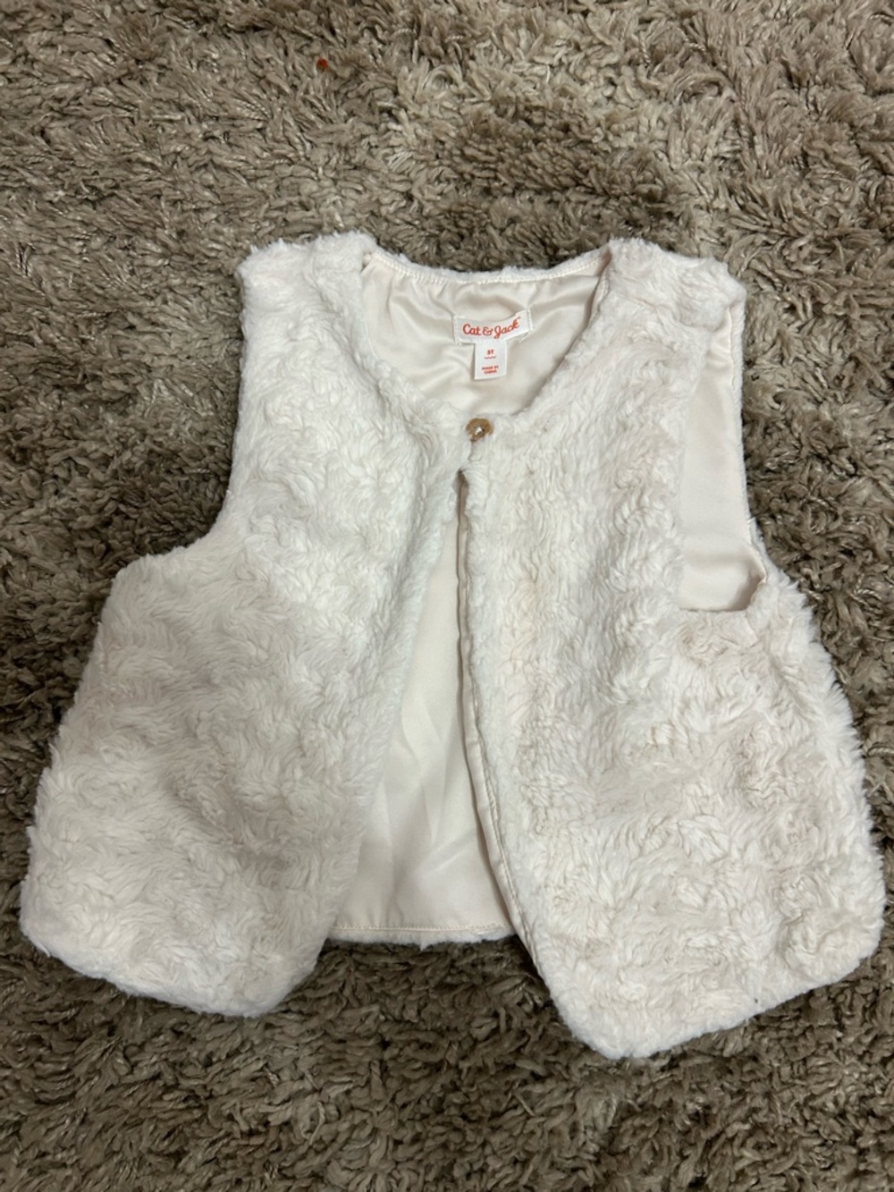 Cat & Jack Cream Faux Fur Vest with Button